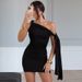 Women's Clothing Women's Slim Hip Body Dress European American Style Casual Fashion Summer Sleeveless One Shoulder Tie Up_ecoleips.com