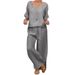 Women's Clothing Casual V Neck Pullover Half Sleeve Plus Pants Multicolor Women's Two Piece Suit_ecoleips.com