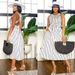 Women's Clothing Striped Round Neck Sleeveless Backless Cross Strap Waist Dress With Large Skirt_ecoleips.com