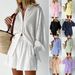 Autumn Women's Style Jacquard Shirt With Puff Sleeves Elegant Top And Shorts Set Casual Commuting Outfit_ecoleips.com