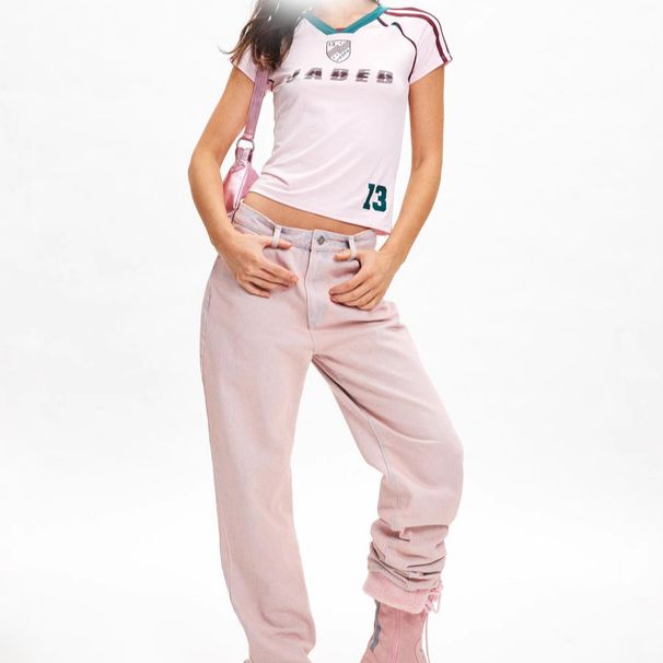 Women's Y2K Digital Letter Print T-Shirt Short Sleeved V Neck Cropped Casual Street Style American Fashion_ecoleips.com
