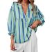 Women's Striped Shirt Puff Sleeve Loose Top Summer Autumn Fashion Bestseller_ecoleips.com