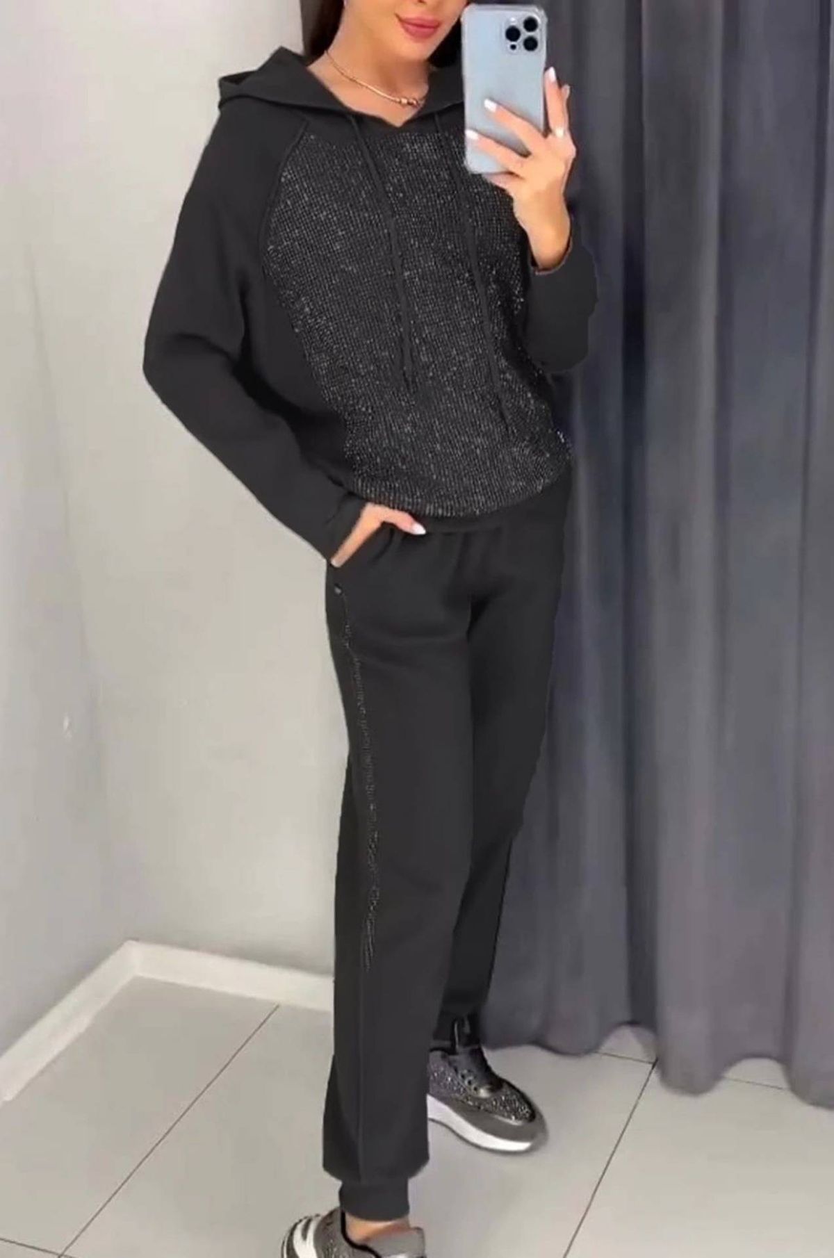 Women's Clothing Spring And Autumn Women's Clothing Fashion Casual Hooded Hot Diamond Pocket Sweater Sports Suit_ecoleips.com