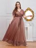 European And American Wedding Bridesmaid Dress V Neck High Waist Elegant Mesh Large Size Dress_ecoleips.com