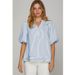 Women's V Neck Patchwork Shirt Striped Top Puff Sleeve New Arrival_ecoleips.com