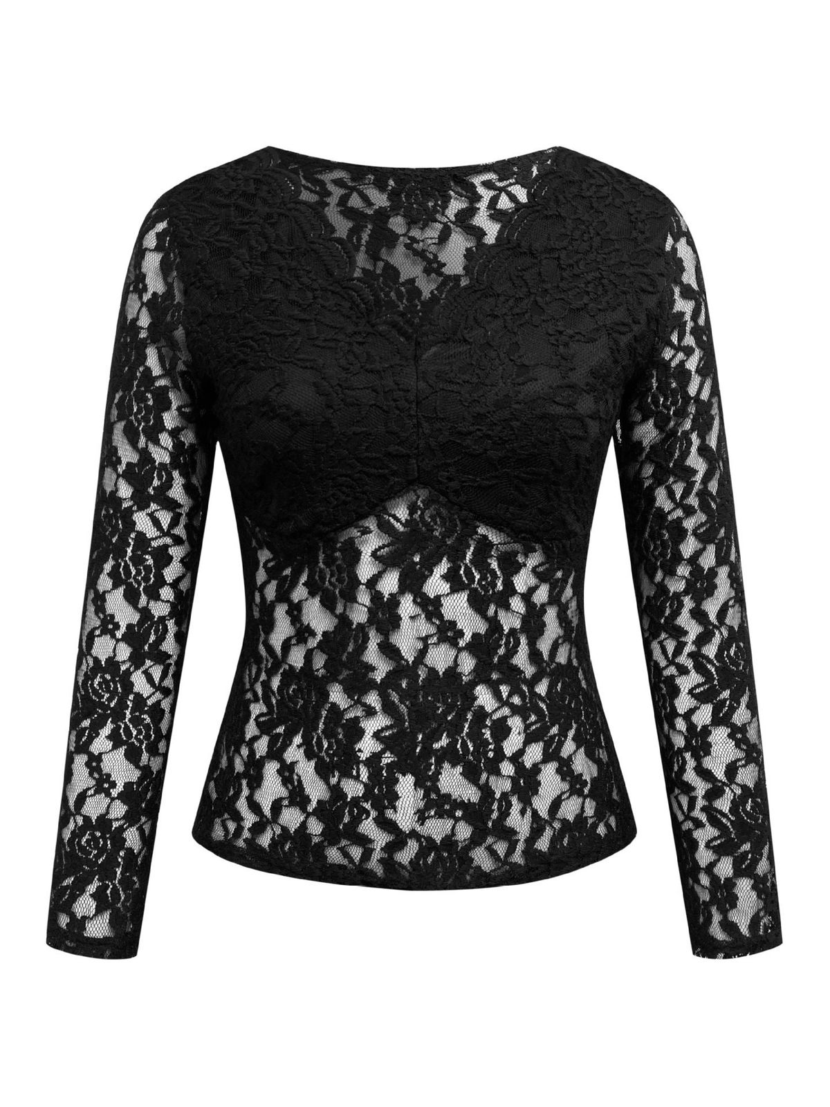Women's Sexy Lace Top Solid Color Long Sleeve Casual Fashion Blouse For Office And Party Elegant England Style_ecoleips.com