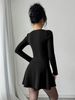 2026 Spring/Summer New Women's Knitted Flower-Petal Bottom V-Neck Petite Shangxia Long-Sleeved Solid Color Mini Dress_ecoleips.com
