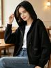 Solid Black Zip Up Drawstring Hood Pit Rib Knit Cardigan, Loose Lightweight Breathable Soft Skin-touch Long Sleeve Pocket Sweater_ecoleips.com