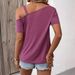 European And American Cross-border 2026 New Asymmetrical Off-shoulder Metal Single-button Loose Short-sleeve T-shirt_ecoleips.com