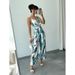 2026 Summer New Blue Pink Smudge Tie-dye Jumpsuit Women's V-neck Kinked Waist Satin Wide-leg Jumpsuit_ecoleips.com