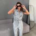 Women's Clothing Autumn Sleeveless Heavy Denim Jumpsuit Women's High End Lace Up Waist Denim Jumpsuit_ecoleips.com