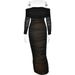 Burgundy Off-Shoulder Mesh Dress European American Style Long Sleeve Pleated Slim Fit Maxi Dress for Women Banquet Occasion_ecoleips.com