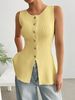 Women's Clothing Pullover Fashion Knitted Sweater Vest Vest Gold Button_ecoleips.com