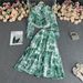 Summer Women's Fashion Chiffon Suit Set Loose Shirt High Waist Long Skirt Print Pleated Drape Pure Desire_ecoleips.com
