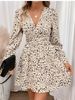 Floral Print Long Sleeve Dress – French-Inspired Wrap Waist Midi Dress (S-XXL, Black/Beige/Chic Floral)_ecoleips.com