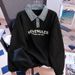 UNMUN Denim Polo Collar Sweatshirt For Women, Autumn Winter, Fleece-lined Thickened, 2026 New Model, Oversized, Loose_ecoleips.com