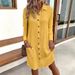 Women's Clothing Casual Solid Color Cotton And Linen Buttoned Medium Long Short Sleeved Loose Dress_ecoleips.com