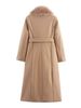 Women’s Long Wool Coat With Faux Fur Collar – Double-Breasted Trench Coat, Polyester Blend, Oversized Pockets (Caramel, S-XL)_ecoleips.com