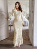 Elegant Flared-Sleeve Bodycon Dress - Polyester Jacquette, Round Neck, Long Sleeve, Mid Waist, S-XL"_ecoleips.com