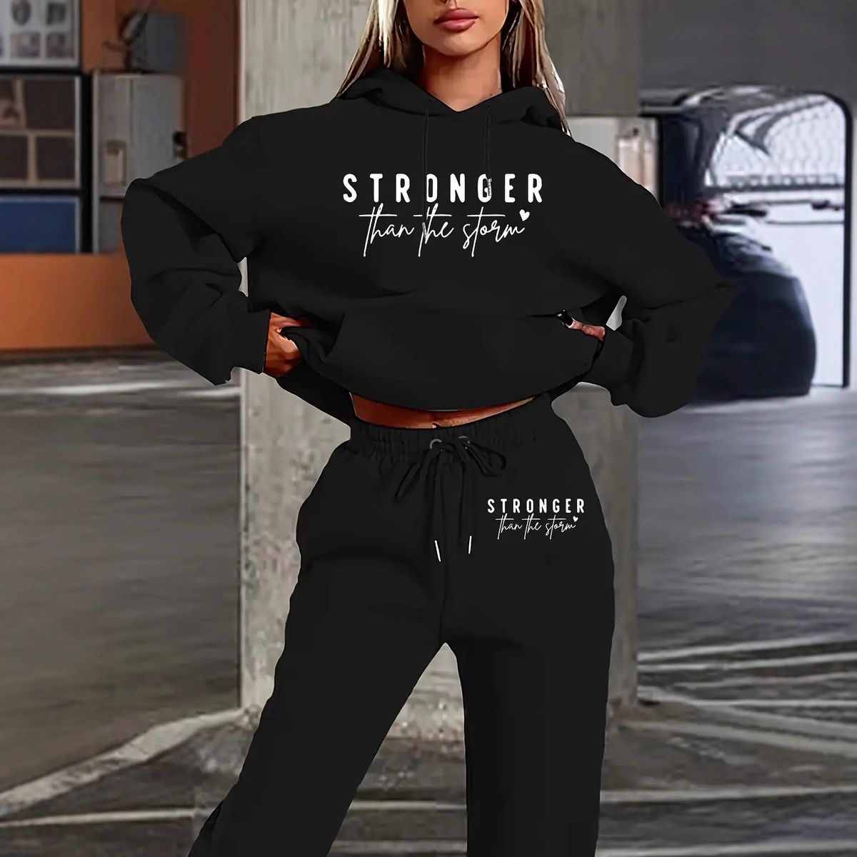 Women's Fleece Sweatshirt Set Letter Print European American Style Autumn Winter_ecoleips.com