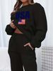 Women's Autumn/Winter Hip Hop Casual Street American Flag Pattern Printed Round Neck Sweatshirt+Sweatpants Warm Set-657_ecoleips.com