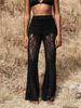 Women's Clothing High-Waisted Flared Knit Trousers American Sexy See Through Design Lace Elegant_ecoleips.com