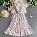 Women's French Style Geometric Print Dress V Neck Sleeveless Slimming A-Line Long Dress Sophisticated Tie Waist Summer Style_ecoleips.com