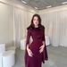 Women's Round Neck Flared Long Sleeve Satin Bodycon Midi Dress – Elegant Casual Summer Gown 2026_ecoleips.com