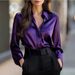 Elegant Long-Sleeve Button-Down Shirt – Women’s Solid Color Office Blouse (Black/Purple/Navy/Brown/Maroon, S-XXL)_ecoleips.com