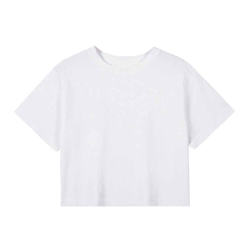 Women's Half-body Exposed Navel Pure Cotton T-shirt Summer Comfortable Breathable Combed Cotton Short-sleeved Solid Color Small White T-shirt Women's_ecoleips.com