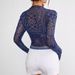Elegant Women's Mesh Print Stand Collar Top Long Sleeve Short T-Shirt Spring 2026 New Arrival From European And American Brands_ecoleips.com