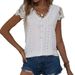 Women's American Style Lace T-Shirt Loose Fit Solid Color V Neck Short Sleeve Top For Spring Summer_ecoleips.com