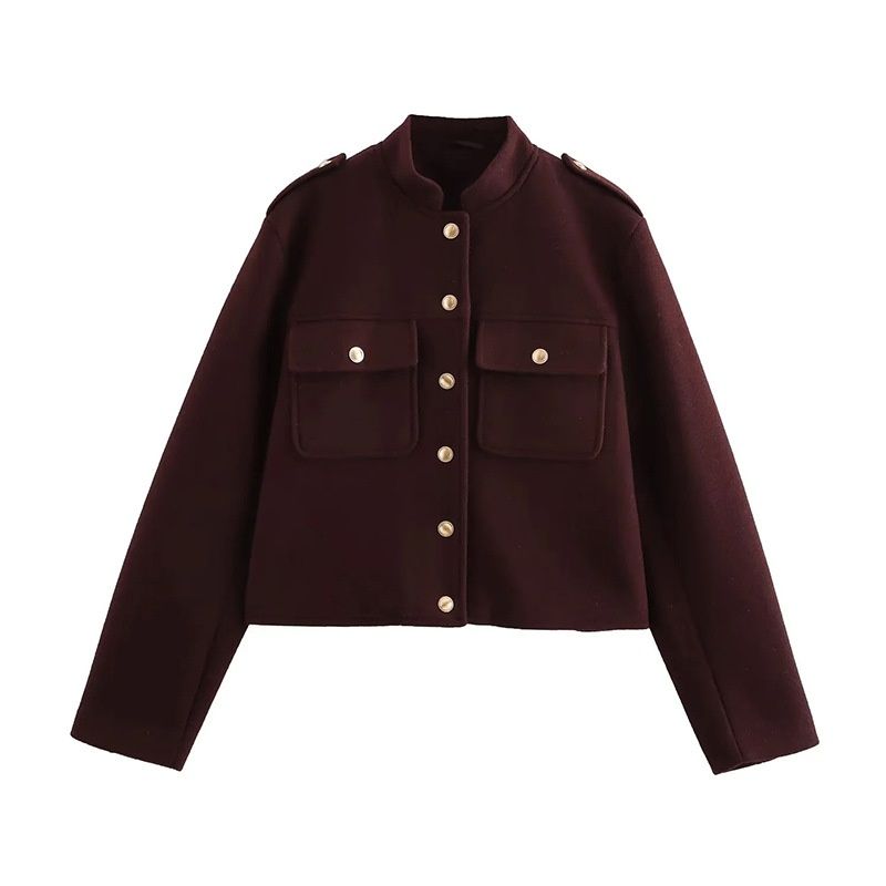 ZADATA Women's 2024 Winter European And American Stand Collar Single-Breasted Long-Sleeve Short Jacket 3046292_ecoleips.com
