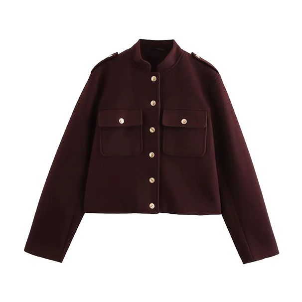 ZADATA Women's 2024 Winter European And American Stand Collar Single-Breasted Long-Sleeve Short Jacket 3046292_ecoleips.com
