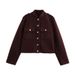 ZADATA Women's 2024 Winter European And American Stand Collar Single-Breasted Long-Sleeve Short Jacket 3046292_ecoleips.com