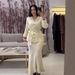 V-Neck Button Front Long Sleeve Knit Cardigan With Matching Pencil Skirt Set - Versatile Casual & Office Wear (XS-XXXL, Black/Cream/Brown)_ecoleips.com
