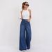 25 Cross-border Smx Jeans, Loose Wide-leg, Popular Floor-length Flared Pants, High-waisted Trendy Slimming Dark Blue_ecoleips.com