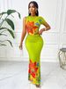 Elegant Women's Summer Fashion Two-piece Set: Bright Floral Print Sleeveless Top And Casual Resort Extra-long Skirt Beachwear_ecoleips.com