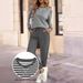 Women's Long Sleeve Round Neck Top And Pants Set - Striped Autumn Two-Piece Outfit_ecoleips.com