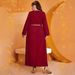 Women's Clothing Muslim Women's Fashion Casual Large Size V Neck Loose Waist Dress_ecoleips.com