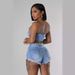Women's Clothing Ins Pearl Diamond Chain Denim Suspender Vest Shorts Suit Sexy Hot Girl Two Piece Suit Female_ecoleips.com