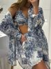 K Women's New Retro Shirt, Camisole Shorts Set, Ink Printed Fashionable Three Piece Set_ecoleips.com