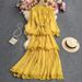 Plain Chiffon Long Sleeved Cake Dress 1868_ecoleips.com
