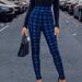 Women's Clothing High Waisted Plaid Leggings For Women Casual Stretch Skinny Jeans Pencil Pants Outerwear Popular_ecoleips.com