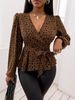 Waist-Cinching Long Sleeve Leopard Print Shirt With Tie, Slimming New Style, Elegant Loose Design_ecoleips.com