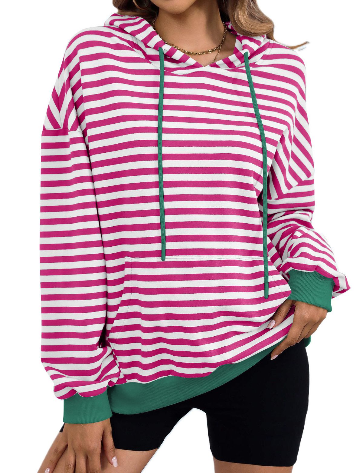Women's Casual Striped Hooded Sweatshirt Oversized Streetwear Pullover Cotton Blend Long Sleeve Loose Fit Fall Winter Fashion_ecoleips.com