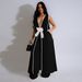 Hot Sale Fashion European And American Women's Sexy Camellia Bow Sleeveless Long Vest Dress Wide Leg Pants Set_ecoleips.com