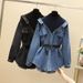 Women's Clothing Fashionable Shirt, Slim Temperament, Two Piece Long Sleeved Denim Top_ecoleips.com