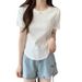 2025 Summer New Slim-fit Short-sleeved T-shirt Women's Clothing Design Short Pure Desire Irregular Hem Curved Top_ecoleips.com