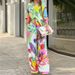 Women's Style Printed Loose Long Sleeve Wide Leg Pants Fashion Suit_ecoleips.com